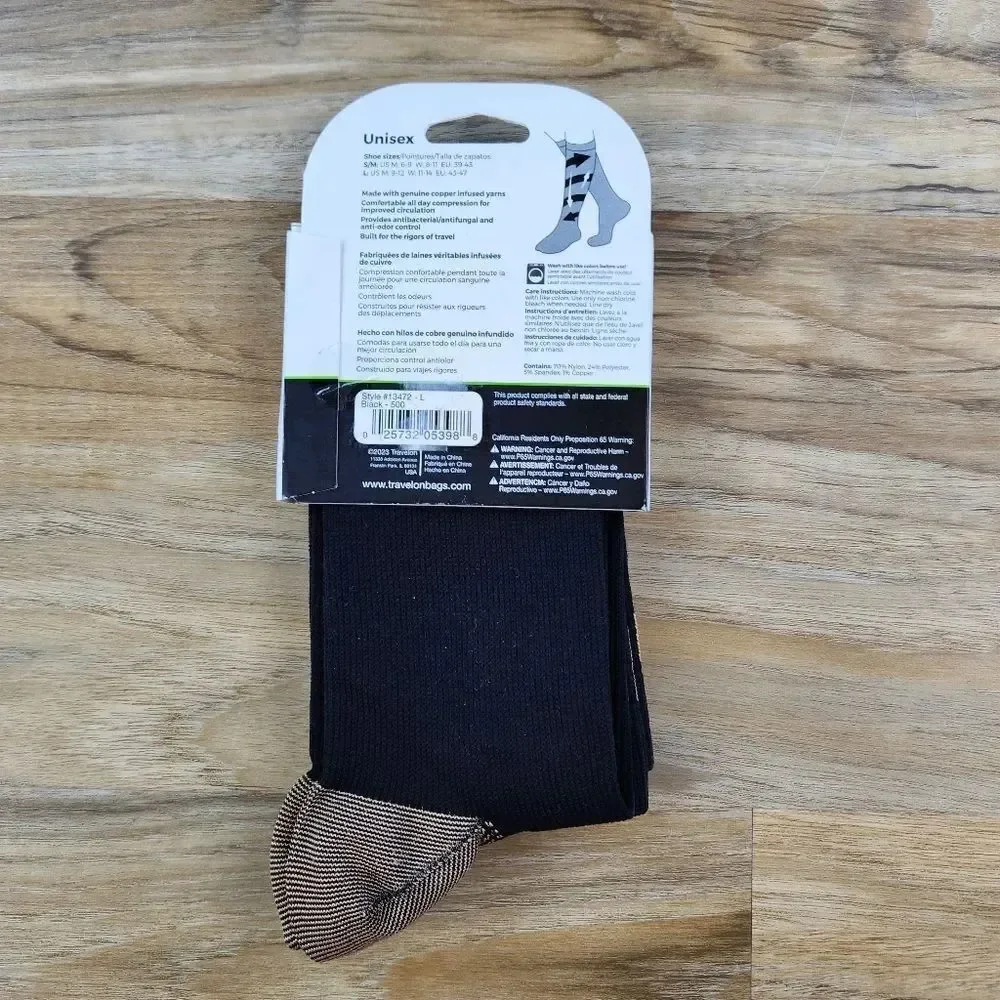 🔹️NWT Travelon Black Copper Infused Unisex Compression Socks Large